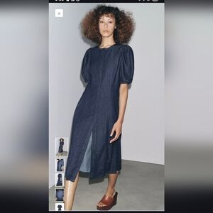 Zara Navy Midi Dress with Button Front